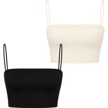 Dı Loria Kadın Ince Askı Mini Crop 2’li Set (Siyah, Beyaz)