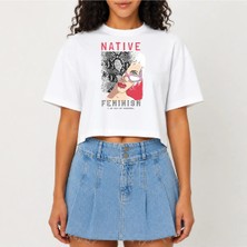 Urban Trend Store Urbantrendstore Crop Tişört Beyaz Baskılı Rahat Kesim Raw Cut Basic Kısa Tshirt