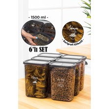 Empressco 6'lı Beyaz Serigrafi Etiketli Antrasit Saklama Kabı Seti, 1500 ml
