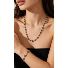 Zümra Store Kuyumcu Model Nazar Kolye-Bileklik Set -Koyu Mavi-