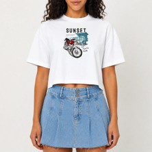 Urban Trend Store Urbantrendstore Crop Tişört Beyaz Baskılı Rahat Kesim Raw Cut Basic Kısa Tshirt