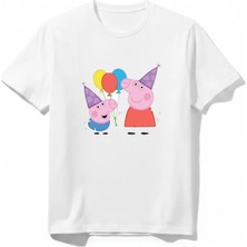 Urban Trend Store Urbantrendstore Peppa Pig Temalı Unisex Kız Çocuk Erkek Çocuk Bisiklet Yaka Tişört