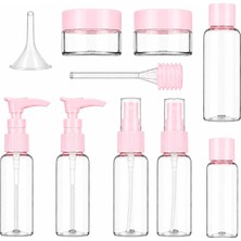 10 Parça Pembe Renk Çantalı Seyahat Şişe Seti Boş Kozmetik Şişesi Sprey Şişe Krem Kavanozu Seti
