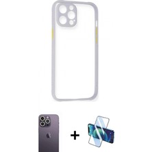 Marsilyan™- iPhone 12 Pro Kılıf Nova Asil Özel Seri - Siyah 3D Antistatik Cam Ekran Koruyucu + Neon Fosforlu Kamera Lens - Bz