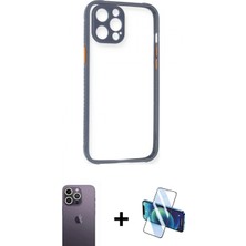 Marsilyan™- iPhone 12 Pro Kılıf Nova Asil Özel Seri - Siyah 3D Antistatik Cam Ekran Koruyucu + Neon Fosforlu Kamera Lens - Bz