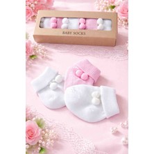 Baby Socks 5 Çift Ponponlu Sıkmaz Bilekli Kutulu Bebek Çorabı Seti 0-6 Ay