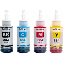 Printiks Epson T664 Ecoprınter L110, L120, L121, L200, L210, L220 Yüksek Kapasiteli 4 Renk Mürekkep Seti T664-T6641-T6642-T6643-T6644