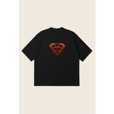  Super Dad Baskılı Oversize Boxy Kesim Unisex %100 Pamuklu Baskılı Tshirt