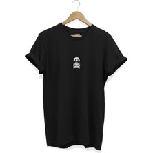  Siyah Unisex Atlas Heykeli Baskılı Kısa Kollu T-Shirt