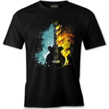 Guitar In Fire And Ice Siyah Erkek Tshirt
