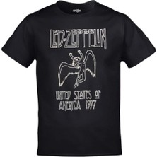  Unisex Siyah LED Zeppelin United States Of America 1977 Baskılı