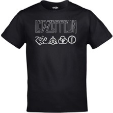  Unisex Siyah LED Zeppelin Logolar Baskılı
