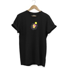  Siyah Unisex Gülücük Emoji Baskılı Cool Kısa Kollu T-Shirt