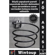 Wintoup #askı Yapışkanlı Duvar Tipi Siyah Metal Banyo Askı Organizeri Standı Şık Saç Kurutma Makinesi Tutucu