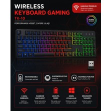 Tastech Tk-10 Şarjlı LED Işıklı Kablosuz Oyuncu Klavyesi 2.4 Ghz USB Wireless Nefes Modlu Mekanik Klavye