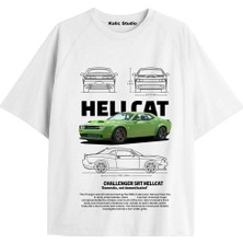  Özel Tasarım Oversize Dodge Challenger Beyaz T-Shirt