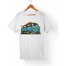  Unisex Beyaz Vw Bus-Hippie Tişört