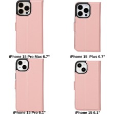 BloominBag Bloomcase Apple iPhone 15 Pro (6.1") Peony Pink Hakiki Deri Çıkarılabilir Cüzdanlı Telefon Kılıfı