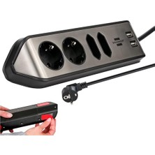 Tech Butiq Brennenstuhl Estilo Çelik Köşeli 4 Soket 2 USB