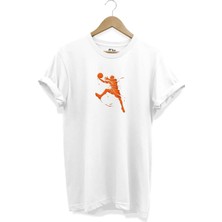  Beyaz Unisex Basketbol Renkli Turnike Baskılı Tasarım Kısa Kollu T-Shirt