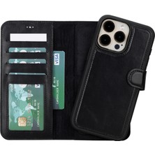 BloominBag Bloomcase Apple iPhone 15 Pro Max (6.7") Onyx Blackhakiki Deri Çıkarılabilir Cüzdanlı Telefon Kılıfı