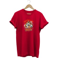  Erkek Siyah Asla Pes Etme 90+ Futbol Baskılı Bisiklet Yaka T-Shirt