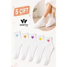 Worthy Socks 5'li Kalp Desenli Patik Bilek Çorap 5 Çift