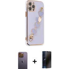 Marsilyan™- iPhone 12 Pro Max Kılıf Nova Işık Prime - Siyah 3D Antistatik Hayalet Cam Ekran Koruyucu + Neon Fosforlu Kamera Lens - Sı