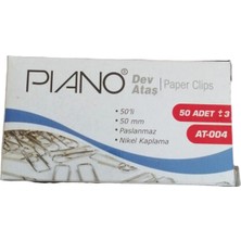 Piano Dev Ataş 50MM Nikel Kaplama Paslanmaz Büyük Kağıt Ataşı 50 Adet AT-004