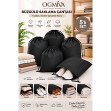 5'li Büzgülü Saklama Çantası 35X45 cm Nefes Alan Ayakkabı Kılıfı Toz Koruyucu Organizer Siyah