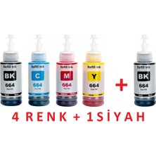 Printiks Epson T6641-T6642-T6643-T6644 4 Renk + 1 Siyah Uyumlu Mürekkep 5 Adet Yüksek Kapasiteli Mürekkep