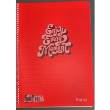 Enjoy Marka Spiralli Defter 60 Yaprak - Kırmızı ve Pembe Renk Seçeneği 'enjoy Every Moment' Desenli Okul Defteri
