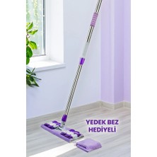Mandallı Yüzey Temizlik Seti Mikrofiber Paspas Yer Duvar Cam Klipsli Yedek Bez Hediyeli Mor