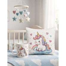 Kadorex Design Unicorn Kupa & Kırlent Seti – Gökkuşağı Temalı Çocuk Odası Dekoru – Kız Çocuk Hediyesi