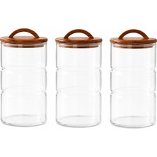Welcomein 2500 ml Akasya Kapaklı Cam Kavanoz 3’lü Set – Kulplu Kapaklı, Boğumlu Büyük Boy Erzak Saklama Kabı