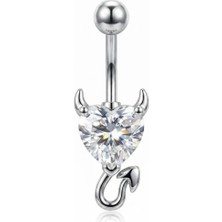 Şeytan Kristal Kalp Zirkon Çelik Göbek Piercing