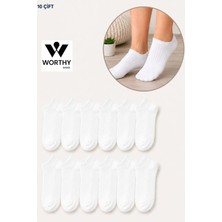 Worthy Socks 10'lu Kadın Fitilli Kısa Beyaz Patik Çorap 10 Çift