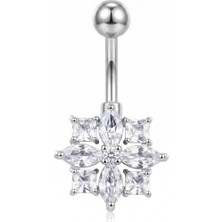 Çiçek Kuzey Yıldızı Zirkon 10X1,6MM Çelik Göbek Piercing
