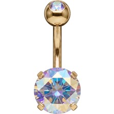 Tek Cancanlı Zirkon Altın Göbek Piercing