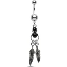 Yaprak Siyah Damla Çelik Göbek Piercing