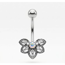 Taşlı Yapraklar Çelik Göbek Piercing