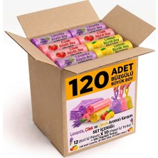 Liva Ambalaj Büzgülü Büyük Boy Kokulu Çöp Torbası Karışık Set 120 Adet - Lavanta, Çilek, Limon Aromalı (12 Paket x 10 Adet)