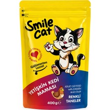 Smile Cat Tavuklu Yetişkin Kedi Maması 400 gr Renkli Taneli Taurin Ilaveli Tam ve Dengeli Kuru Kedi Maması