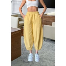 Nana & Mayka Moda Die&More Kadın Limon Sarı Şalvar Pantolon Salaş Dört Mevsim Rahat Pamuk Lastikli Bel Günlük Model Gabardin