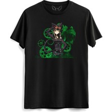  Steins;gate Resimli Unisex Siyah Tshirt