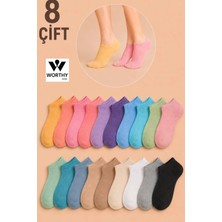 Worthy Socks 8 Çift  Koton Ekonomik Karışık Renk  Kadın Patik Çorap