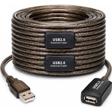 BK Teknoloji 30 Metre USB 2.0 Aktif Uzatma Kablosu Sinyal Güçlendiricili Çipli USB Erkek Dişi Kablo