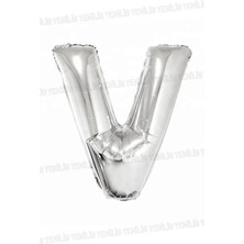 Yenilig V Harfi Gümüş Rengi Folyo Harf Balon 1 Metre Helyum ve Hava ile Şişirilebilir