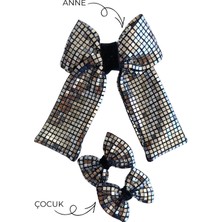 Liliza Accessories Gümüş Siyah Anne Kız Fiyonk Toka Seti