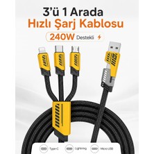 TEKNOKUTUM  3'ü 1 arada 100W 5A Hızlı Şarj USB Tip-C Mikro Hızlı Şarj Kablosu TÜM CİHAZLAR İLE UYUMLU